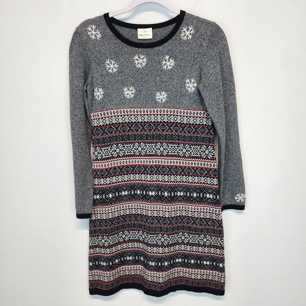 Hanna Andersson 160 Girls Sweater Dress 14-16 Fair Isle Nordic Christmas Snow